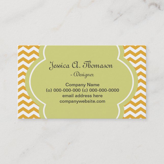 Tarjeta De Visita Bonito, elegante y moderno chevron amarillo (Anverso)