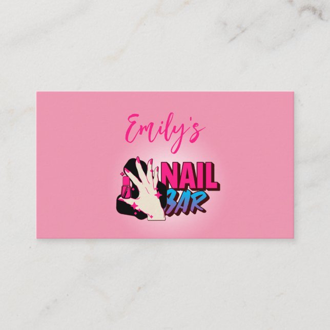Tarjeta De Visita Bonito en rosa: Negocio de artistas de las uñas (Anverso)