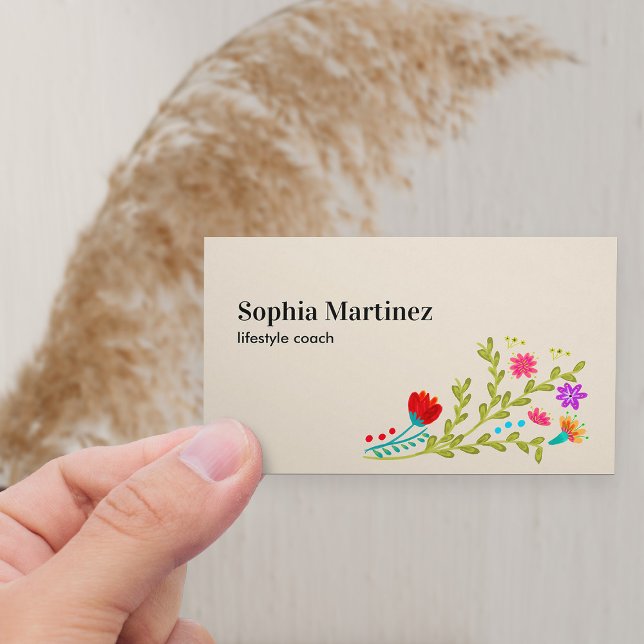Tarjeta De Visita Bonito Fiesta Floral Bouquet Medios sociales neutr (Horizontal Business Card with fiesta floral bouquet)