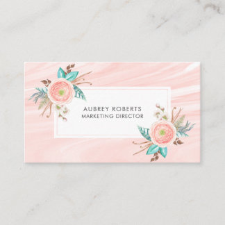 Tarjeta De Visita Bonito Floral Peach Watercolor Profesional