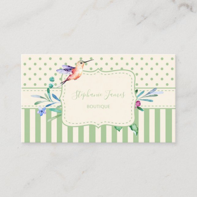 Tarjeta De Visita Bonito Hummingbird Floral and Stripes Boutique (Anverso)