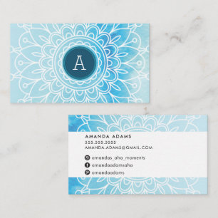 Tarjeta De Visita BONITO MONOGRAM moderno boho mandala patrón azul
