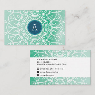 Tarjeta De Visita BONITO MONOGRAM moderno boho mandala patrón verde