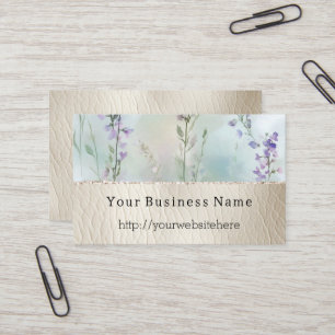 Tarjeta De Visita Bonito Morado Floral & Cream Faux Leather