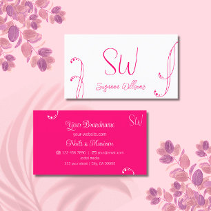 Tarjeta De Visita Bonito ornato moderno blanco y rosado con monogram