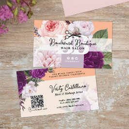 Tarjeta De Visita Bonito Peach Floral Hair Salon Estilista Código QR