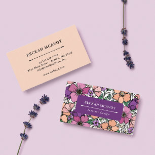 Tarjeta De Visita Bonito Peach & Purple Floral Pattern Business