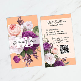 Tarjeta De Visita Bonito Peach Vintage Rosas Floral Boutique QR Code