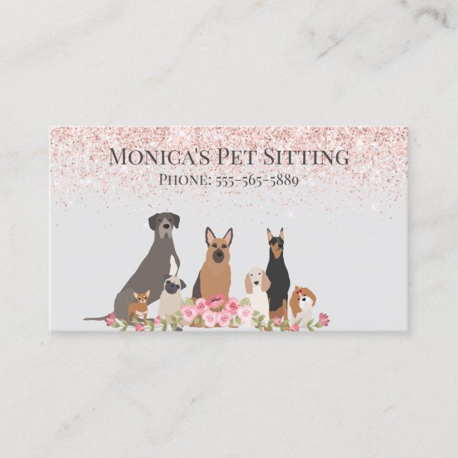 Tarjeta De Visita Bonito Perro Rosa Sitting Day Care Groing (Anverso)