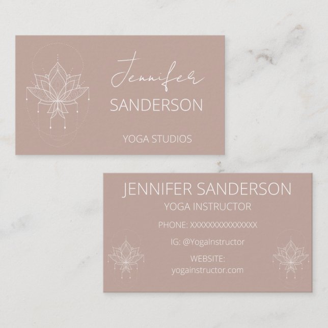 Tarjeta De Visita Bonito Pink Boho Floral Lotus instructor de yoga (Anverso / Reverso)