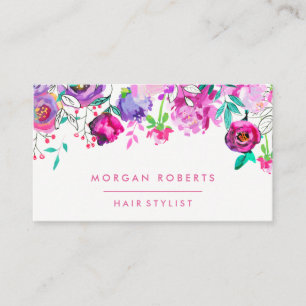 Tarjeta De Visita Bonito Púrpura Mint Floral acuarela