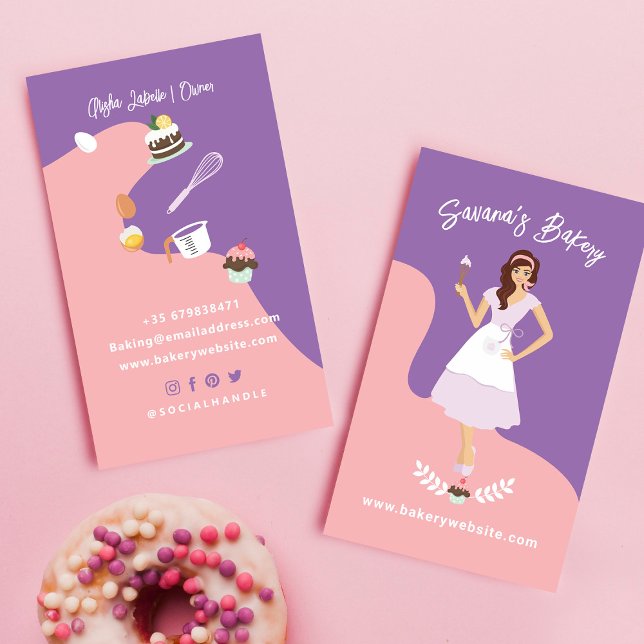 Tarjeta De Visita Bonito retro Mujer Servicios de panadería dulce ro (Subido por el creador)