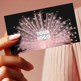 Tarjeta De Visita Bonito romántico pavo real rosado con logo de Pers