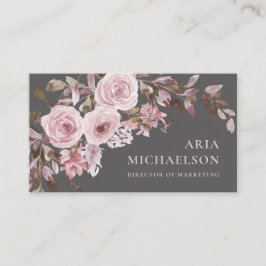Tarjeta De Visita Bonito Rubor Floral Bouquet en un elegante gris