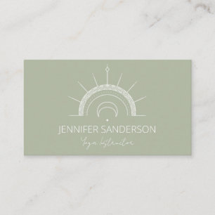 Tarjeta De Visita Bonito Sage Green Boho Sun Moon Yoga Instructor