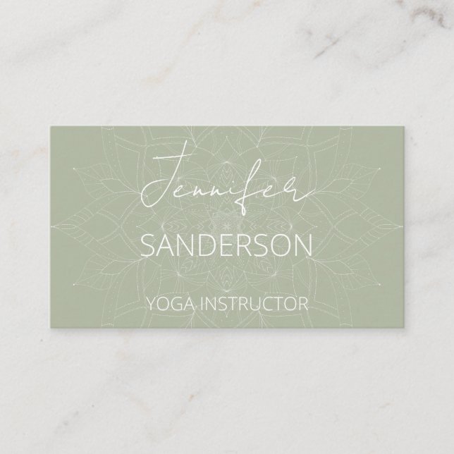 Tarjeta De Visita Bonito Sage Green Elegant Yoga Mandala (Anverso)