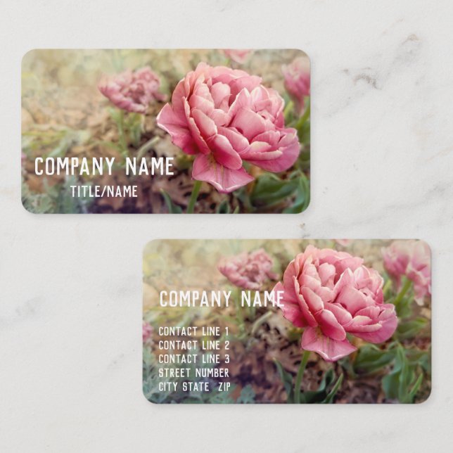 Tarjeta De Visita bonito tulipanes rosados florido jardín naturaleza (Anverso / Reverso)