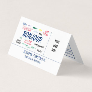 Tarjeta De Visita Bonjour Hello World Travel Languages Colorful Name