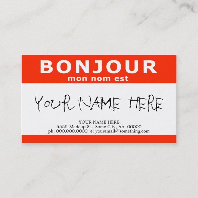 Tarjeta De Visita BONJOUR mon nom est (Anverso)
