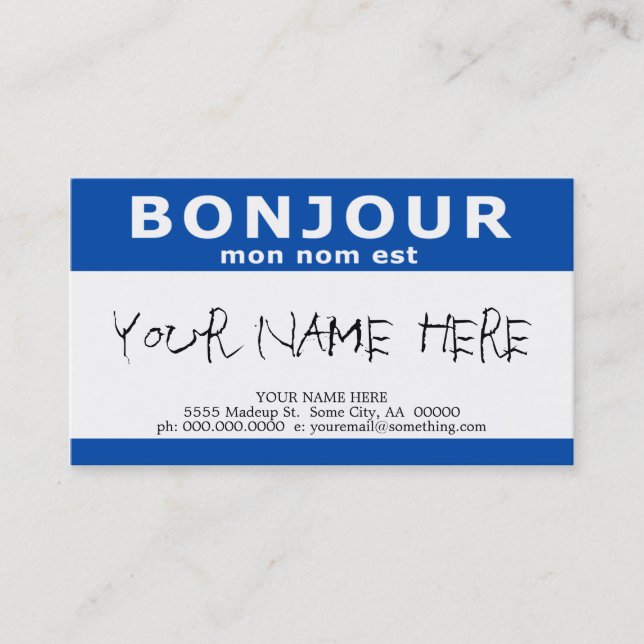 Tarjeta De Visita BONJOUR mon nom est (azul) (Anverso)