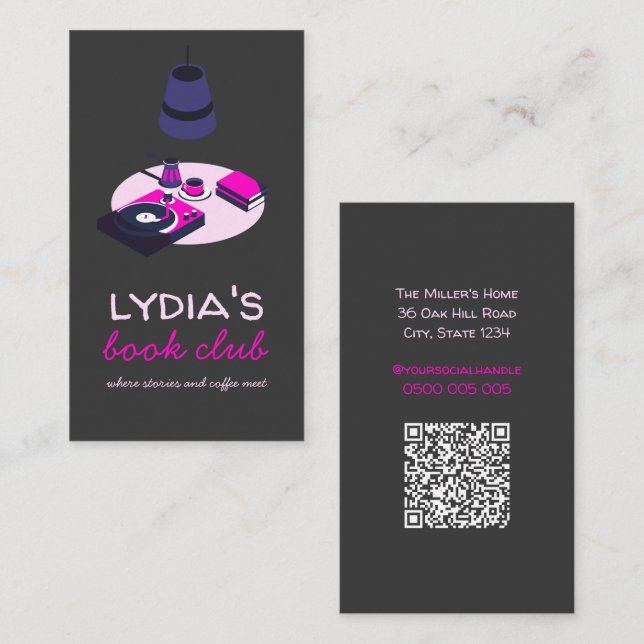Tarjeta De Visita Book Club Business Card with QR Code (Anverso / Reverso)