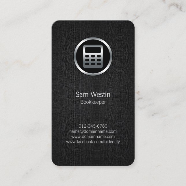 Tarjeta De Visita Bookkeeper Calculator Black Grunge Business Card (Anverso)