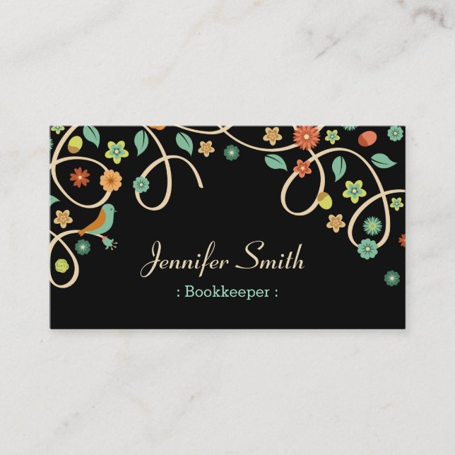 Tarjeta De Visita Bookkeeper - Elegante Swirl Floral (Anverso)