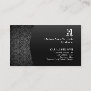 Tarjeta De Visita Bookkeeper Finance Services Elegant Black Damask