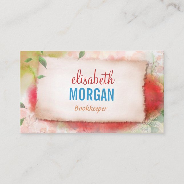 Tarjeta De Visita Bookkeeper - Floral acuarela de arte (Anverso)