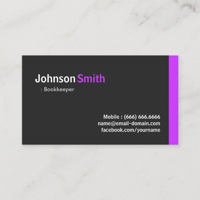 Tarjeta De Visita Bookkeeper - Modern Minimal Purple (Anverso)