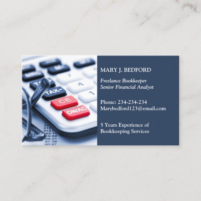Tarjeta De Visita Bookkeeping Services Business Card Template (Anverso)