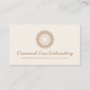 Tarjeta De Visita Bordado de encaje de logotipo de diamante Beige Bl