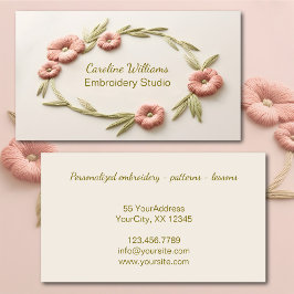Tarjeta De Visita Bordado floral rosa verde
