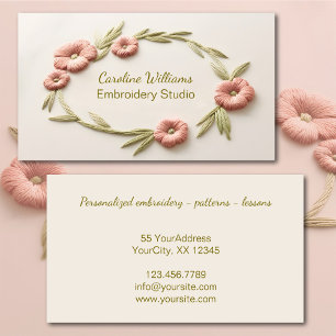 Tarjeta De Visita Bordado floral rosa verde