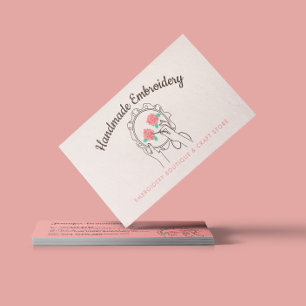 Tarjeta De Visita Bordado Hecho a Mano Hobby Blush Marfil Beige