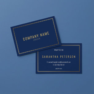 Tarjeta De Visita Borde con efecto dorado, fondo azul profesional