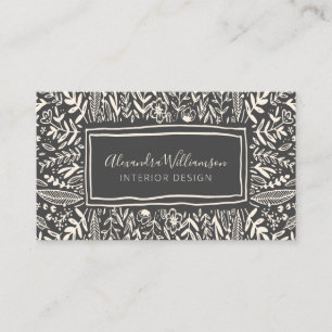 Tarjeta De Visita Borde de Arte Floral Moderno y Elegante en Blanco