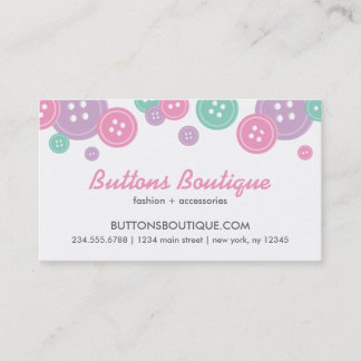 Tarjeta De Visita Borde de Botones Aqua Lilac y Pink Cute