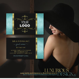 Tarjeta De Visita Borde de color dorado negro y Purpurina Verde azul