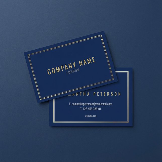 Tarjeta De Visita Borde de efecto dorado, profesional azul (Gold effect border, blue professional business card.)