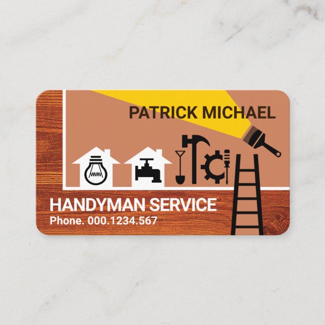 Tarjeta De Visita Borde de herramientas de construcción en madera (Anverso)