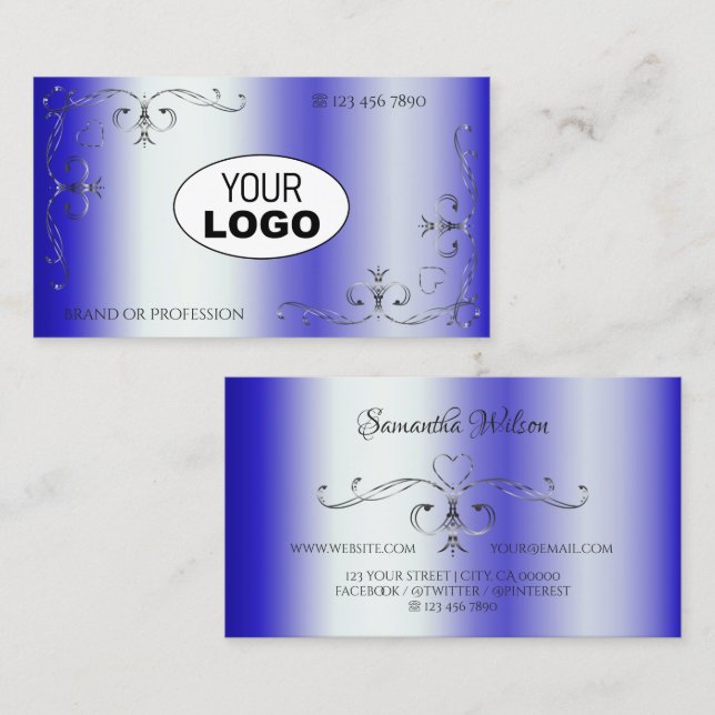 Tarjeta De Visita Borde de la esquina azul brillante real con logoti (Anverso / Reverso)
