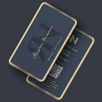 Tarjeta De Visita Borde de oro mínimo del carboncillo azul del realt