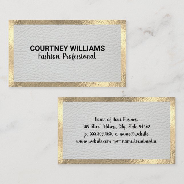 Tarjeta De Visita Borde de Relieve metalizado dorado | Lux Leather (Anverso / Reverso)