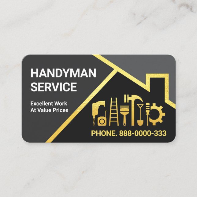 Tarjeta De Visita Borde del techo de oro de tonos grises (Anverso)