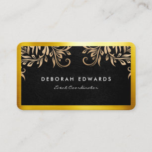 Tarjeta De Visita Borde Dorado de Cuero   Elementos Ornamentados