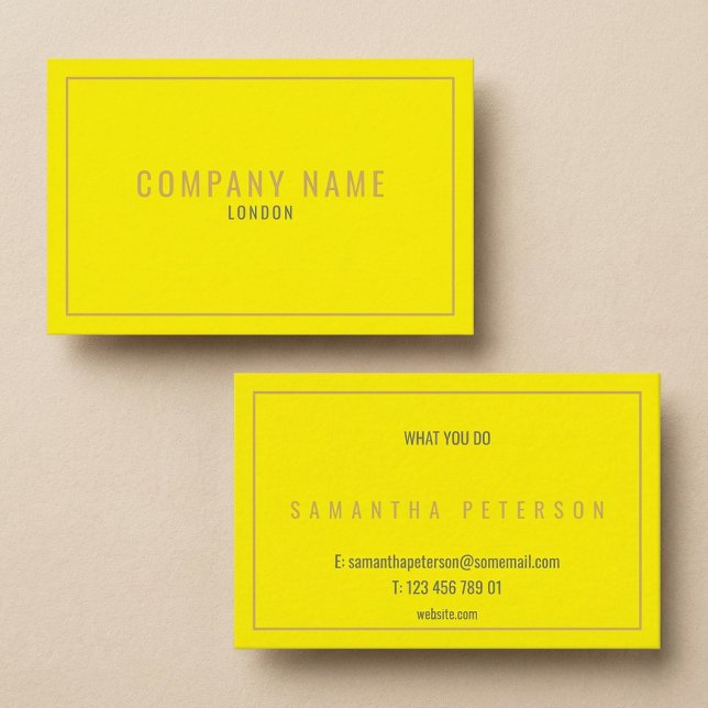Tarjeta De Visita Borde dorado delgado amarillo neón (Thin gold border neon yellow business card.)