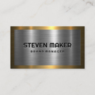 Tarjeta De Visita Borde dorado   Fondo metálico plateado