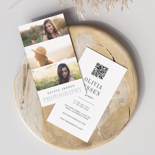 Tarjeta De Visita Borde elegante | Código QR de tres fotógrafos (Subido por el creador)