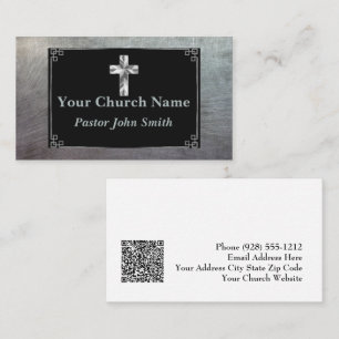 Tarjeta De Visita Borde elegante de cruz plateado Pastor de la Igles